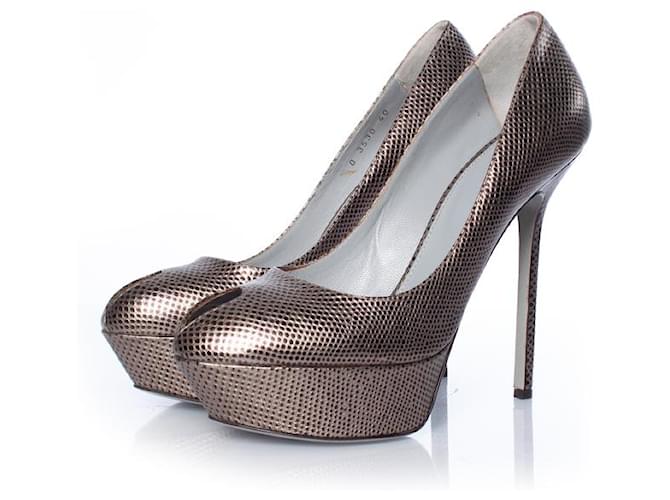 sergio rossi, Platform peep-toe heels Brown Leather  ref.1003424