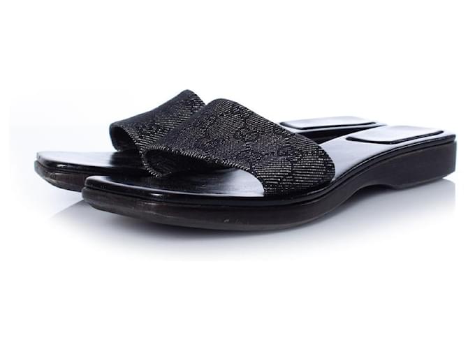 gucci, sandales à logo en toile noires  ref.1003425