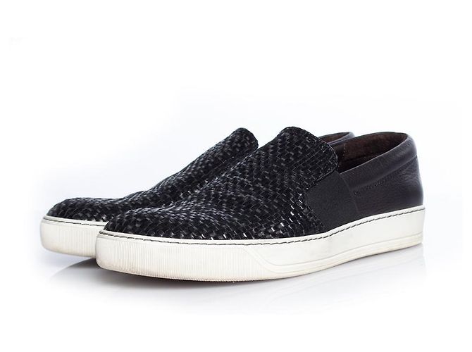 LANVIN, Slip-on-Sneaker aus gewebtem Leder Schwarz