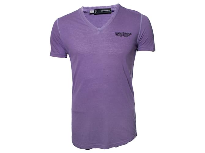 Dsquared2, T-shirt col V avec logo Coton Violet  ref.1003436