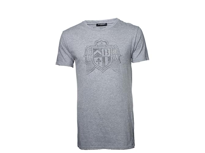 Balmain Balmaın, Graues T-Shirt mit Waffenaufdruck Baumwolle  ref.1003439