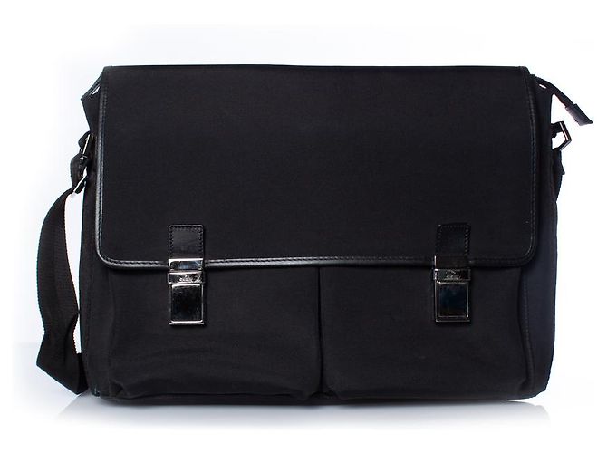 Gucci, bolsa mensageiro de lona preta Preto