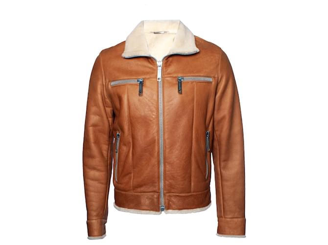 Dolce & Gabbana, veste de motard avec peau lainée Suede Cuir Marron  ref.1003459