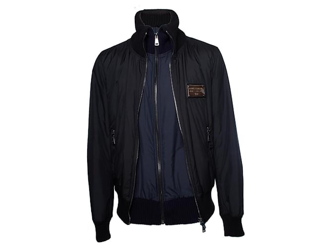Dolce & Gabbana, Bomber jacket with double zipper Black Blue Polyester  ref.1003462