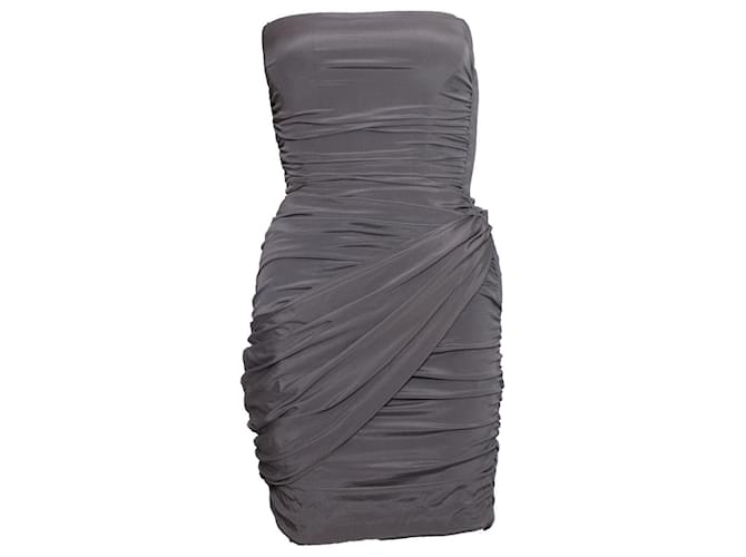 BLUMARINE, Strapless draped dress Grey Silk  ref.1003488