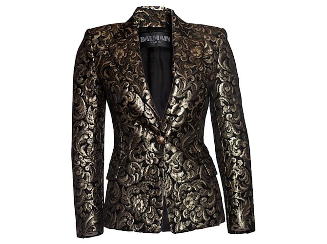 Balmain, jacquard woven blazer in black and gold Golden  ref.1003491