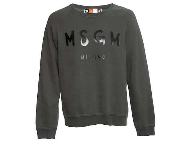 MSGM, Green crewneck sweater with logo Cotton  ref.1003496