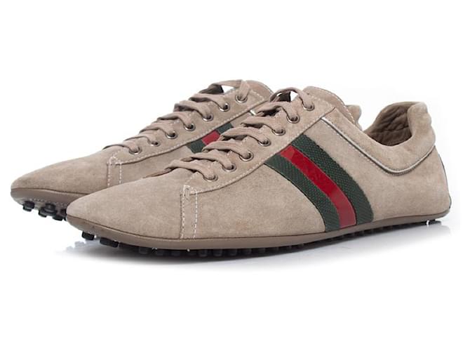 gucci, beige driver trainers Brown Suede  ref.1003542