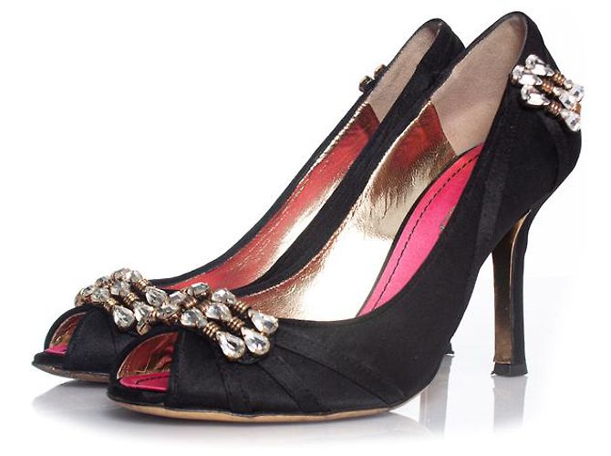 Dsquared2, bombas peep toe de cristal de cetim Preto