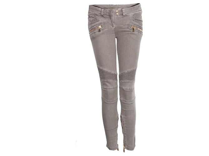 Balmain, biker jeans in grey. Cotton  ref.1003564