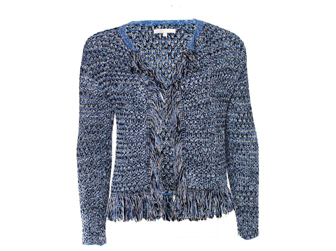 Maje, knitted fringe cardigan with lurex. Blue Cotton  ref.1003573