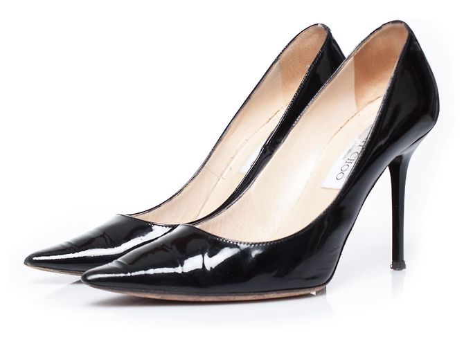Jimmy Choo, Patent leather pumps in black.