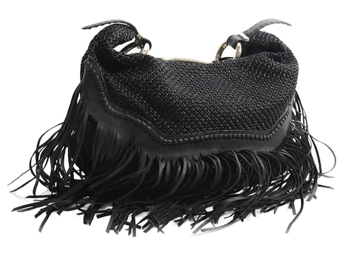 Ermanno Scervino, black woven handbag with leather fringes.  ref.1003579