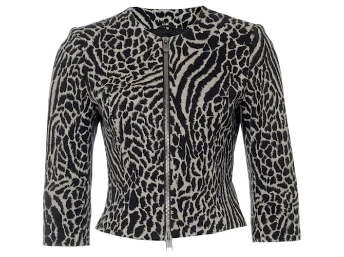 WOLFORD, jaqueta bolero com preto/estampa de leopardo branco em tamanho S. Lã  ref.1003582
