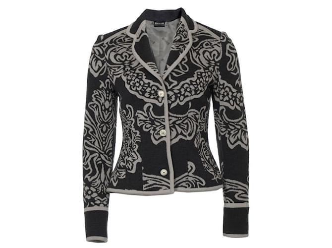WOLFORD, grey woollen blazer with cashmere in flower print in size S.  ref.1003583