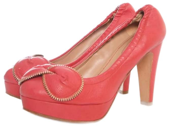 See by Chloé SEE BY CHLOE, pink leather platform pumps with flower with zipper on the nose in size 36.5.  ref.1003591