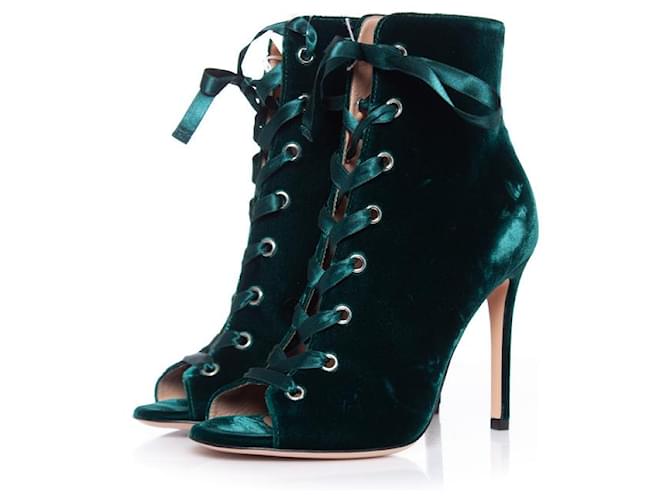 Giuseppe Zanotti, Green velvet ankle boots.