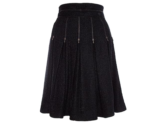 Chanel, Boucle skirt with zippers. Black Silk Viscose  ref.1003602