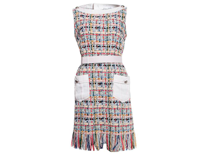 Chanel, Mittellanges Kleid aus Tweed Mehrfarben Baumwolle  ref.1003603