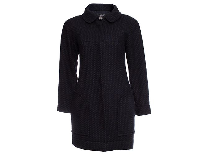 Chanel, black and blue wool coat.