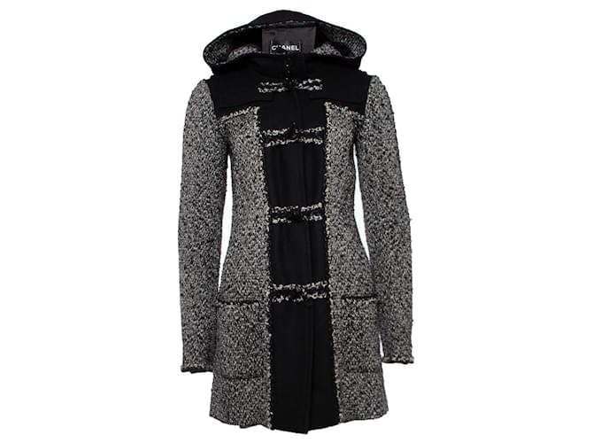 Chanel, tweed hooded monty coat. Black Wool  ref.1003605