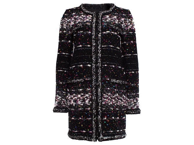 Chanel, black boucle coat with multi-colored weave Multiple colors