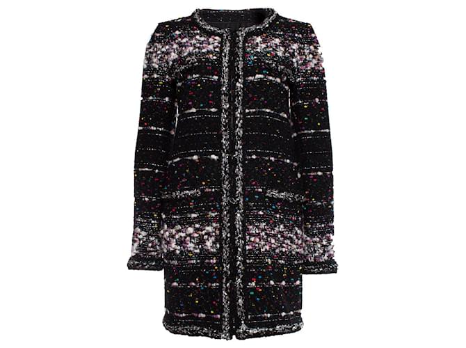 Chanel, cappotto bouclè nero con trama multicolor Multicolore Lana  ref.1003606