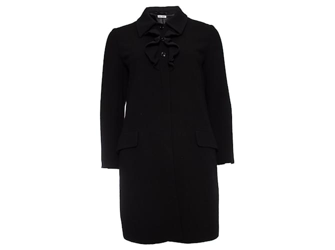 miu miu, Black wool coat with ruffles  ref.1003612