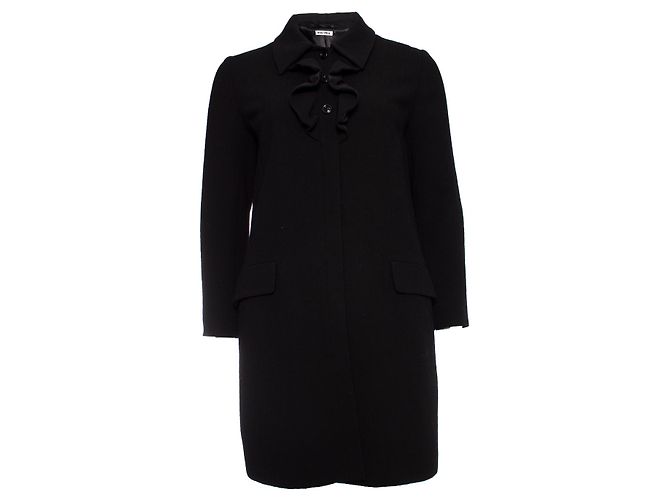 miu miu, Schwarzer Wollmantel mit Rüschen