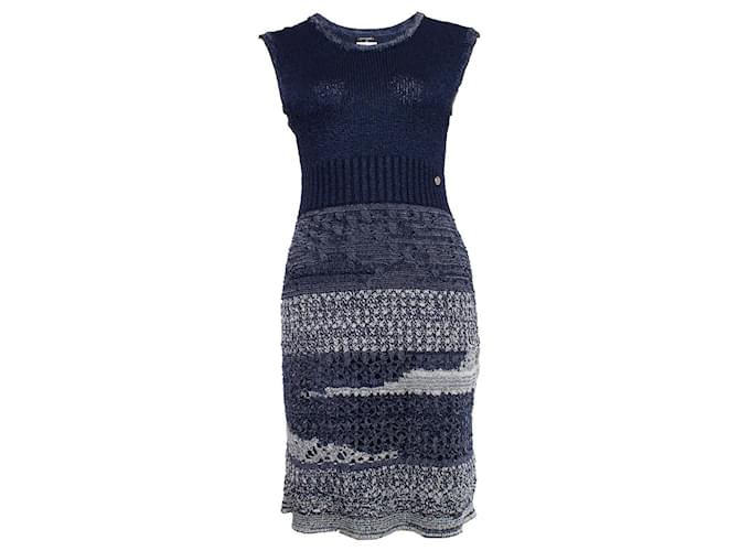 Chanel, Blue crocheted sleeveless dress Viscose  ref.1003613