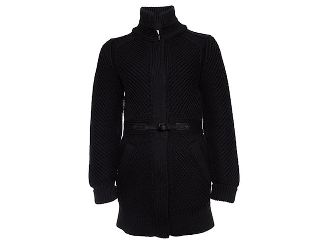 BURBERRY, Manteau noir tricoté Laine  ref.1003615