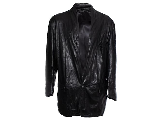 Gianni Versace VERSACE, giacca blazer in pelle nera. Nero  ref.1003616