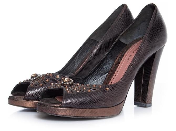 Barbara Bui, zapatos de tacón con plataforma peep toe Castaño Cuero  ref.1003618