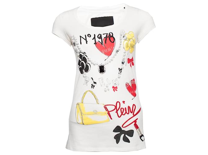Philipp Plein, White t-shirt with pearls and stones. Cotton  ref.1003623