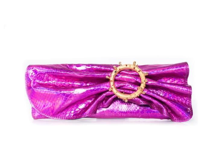 Autre Marque Maison Du Posh, Metallic snake skin clutch in pink Leather  ref.1003624
