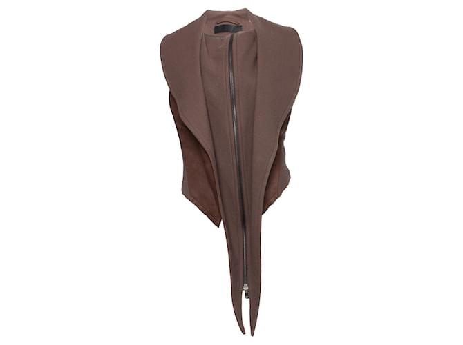 Autre Marque Haider Ackermann, Waistcoat with oversized collar. Brown Leather Wool  ref.1003625