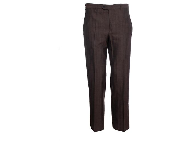 Prada, Dunkelbraun gestreifte Wollhose.