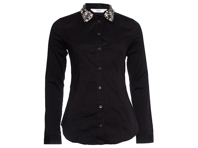 Prada, shirt with stones on the collar. Black Cotton  ref.1003638