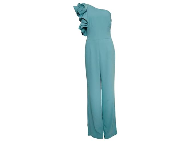 Autre Marque Etxart & Panno, Turquoise coloured jumpsuit with flower on the shoulder in size 40/M. Blue Polyester  ref.1003681