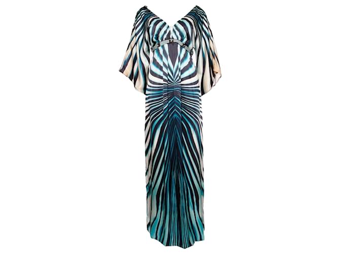 Autre Marque Cinema, Blue/white graphic striped evening dress in size 1/S, with strass around the waist. Multiple colors  ref.1003683