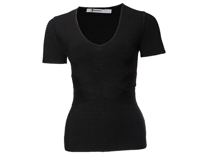 T By Alexander Wang T von Alexander Wang, Schwarzes, überkreuztes Stretch-Top