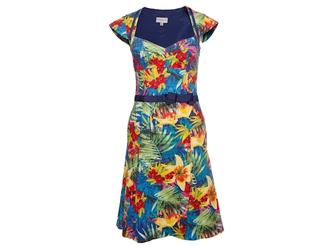 Karen Millen, Kleid mit tropischem Aufdruck. Mehrfarben Baumwolle  ref.1003693
