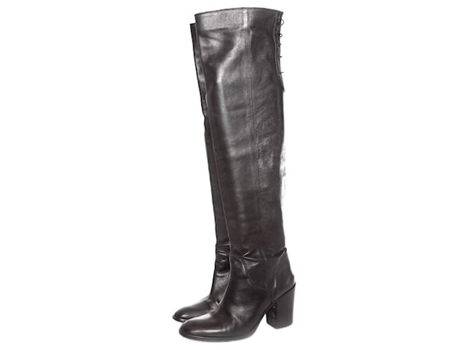 Autre Marque Strategia/Paul Warmer, black leather boots with lace detail in size 39.5.  ref.1003696