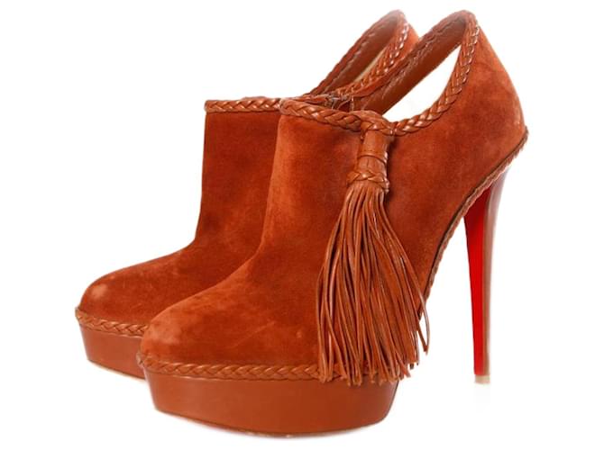 CHRISTIAN LOUBOUTIN, brown suede/leather platform shoot with tassel in size 40.5.  ref.1003718