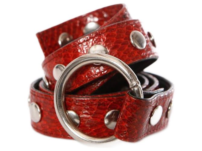 Autre Marque Carla V, red snakeskin belt with silver pushbuttons