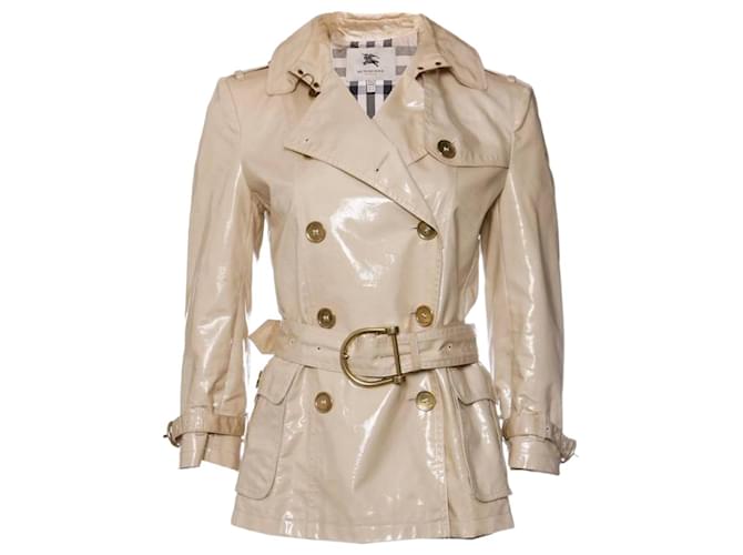 Burberry, Beige double-breasted laminated gabardine coat in size IT42/S. Brown Cotton  ref.1003735