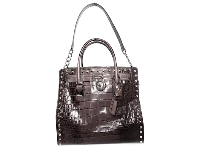 Michael Kors, Grey croc embossed Hamilton tote with silver hardware. Leather  ref.1003744