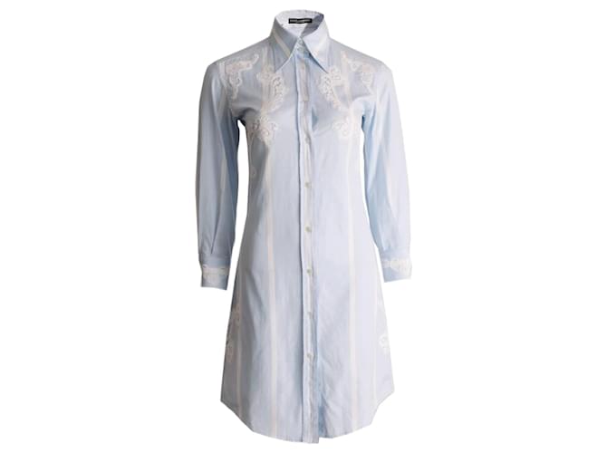 Dolce & Gabbana, vestido camisa azul com detalhes em renda. Algodão  ref.1003795
