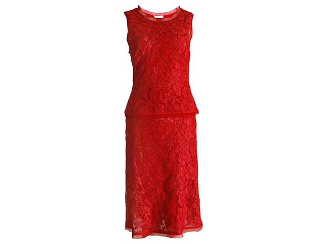 Prada, red lace skirt (IT42/S) and top (IT44/S). Cotton  ref.1003810