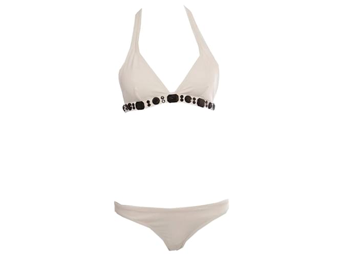 Autre Marque OndadeMar, white bikini with black stones  ref.1003818